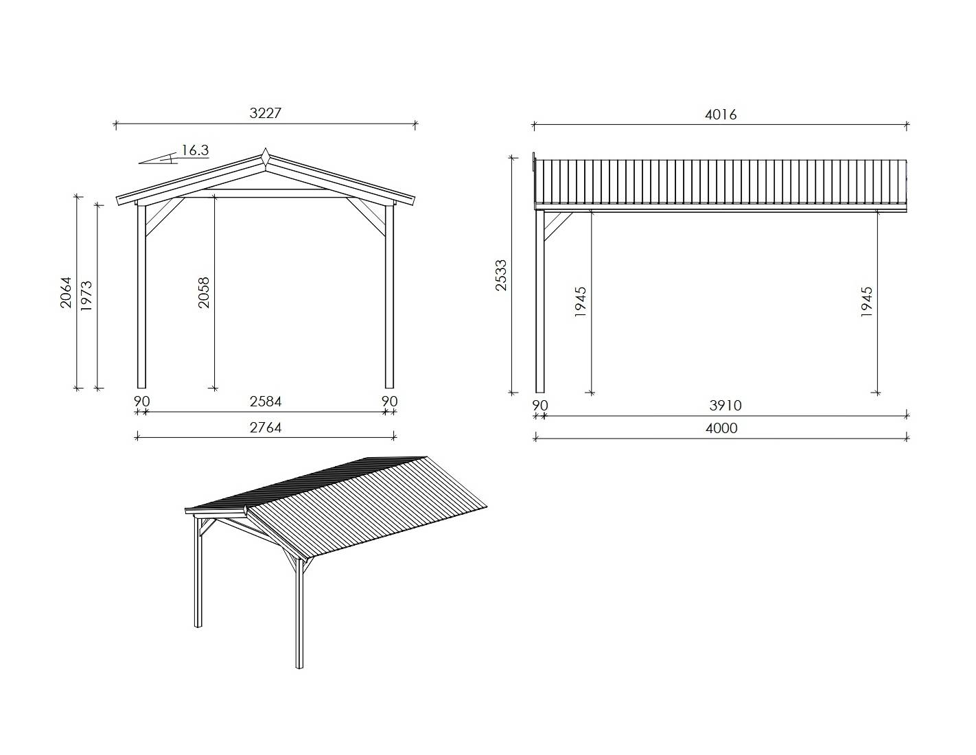 Altanka - Abri de jardin en bois - 4x3 m avec extension de 4x2.76 m - 23.06 m²- Traité - DOM677+DOS194 - ALTANKA - Image 6