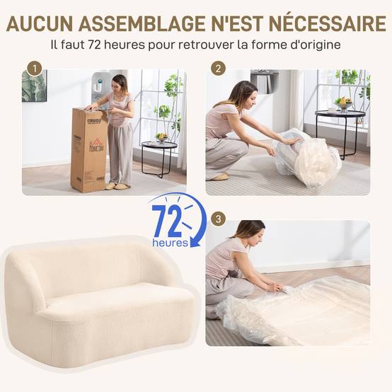 Canapé 2 places canapé en tissu bouclette 142 cm avec dossier et assise incurvés, aucun assemblage requis, beige - Image 9