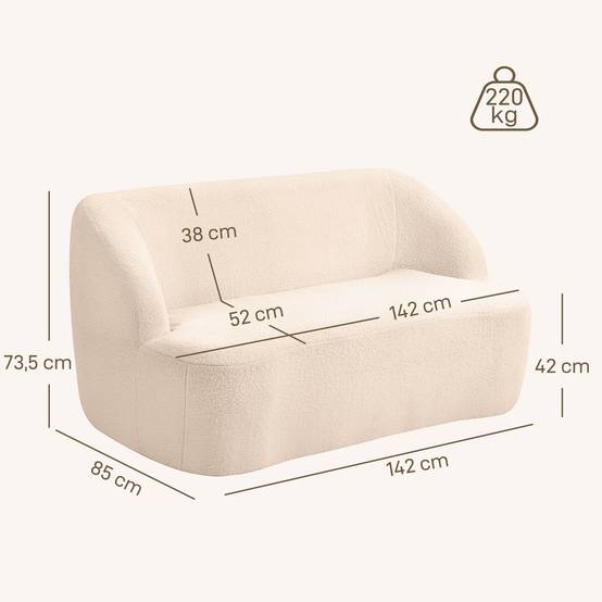 Canapé 2 places canapé en tissu bouclette 142 cm avec dossier et assise incurvés, aucun assemblage requis, beige - Image 5