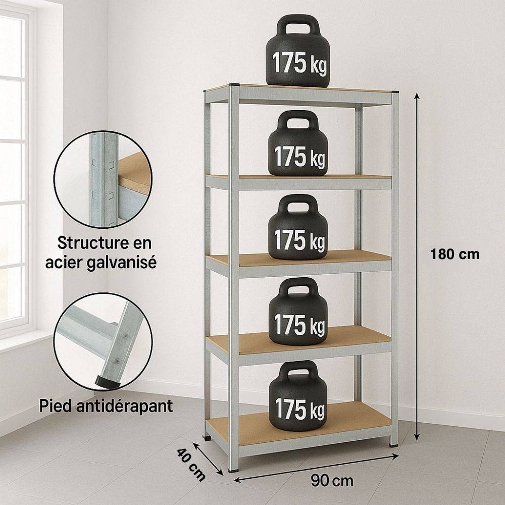 Etagère modulable en métal pour charges lourdes 40 cm Gris - Image 2