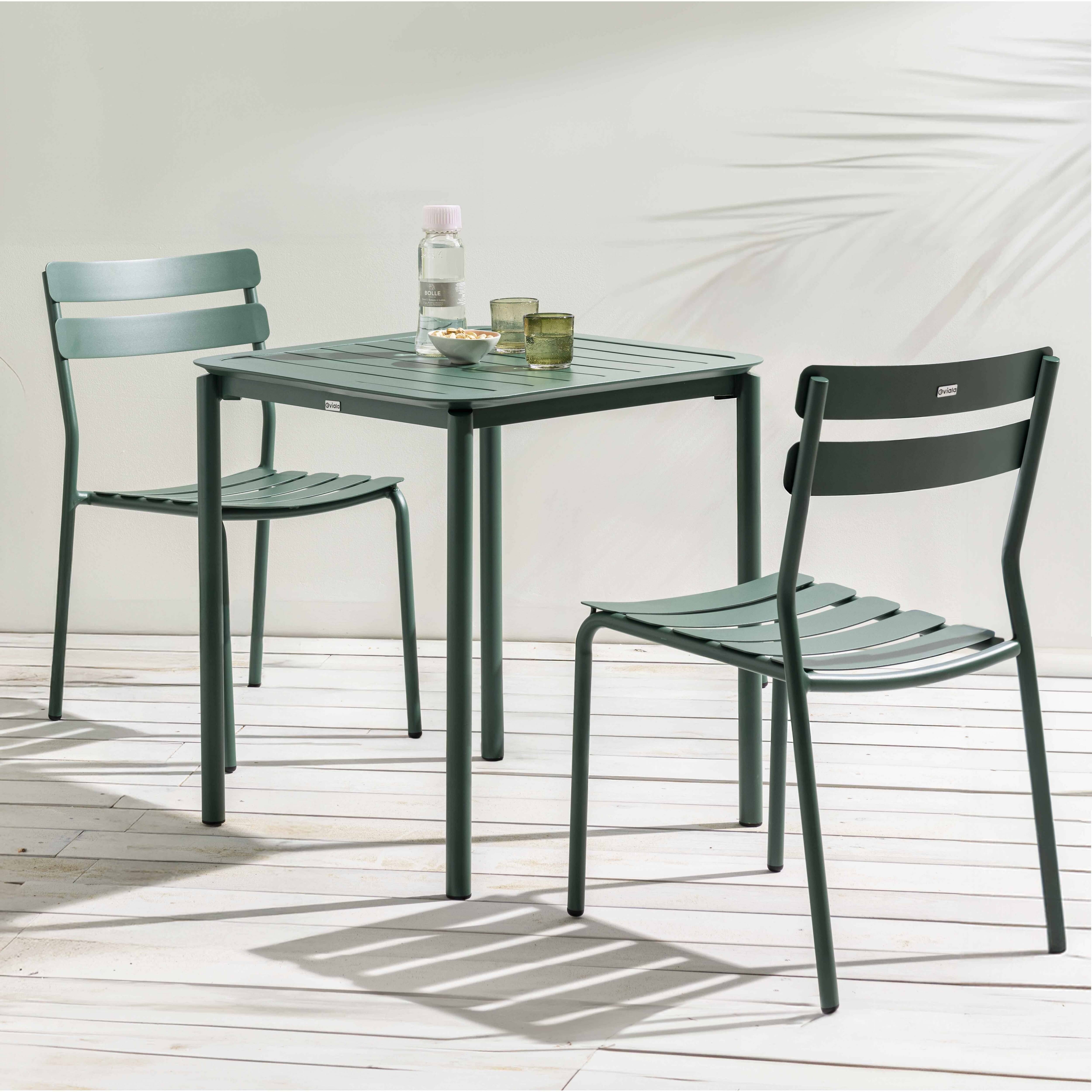 Oviala - Ensemble table de terrasse 70cm et 2 chaises vert foncé Almada - Oviala - Image 2
