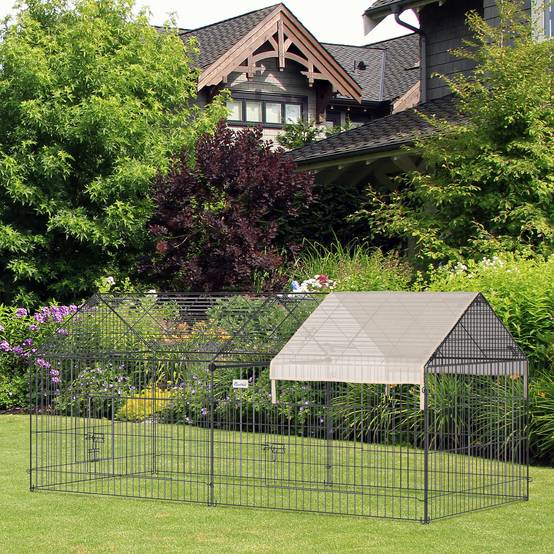 Enclos extérieur pour animaux acier galvanisé noir et beige 220 x 103 x 103 cm - PANGIVO - Image 3