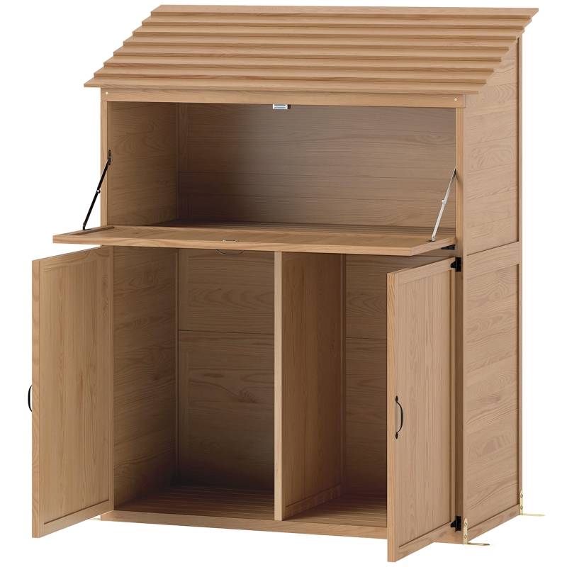 Armoire de Jardin Bois avec Table Pliante Rangement Outils Extérieur Toit Incliné 110x54x136cm - ComfortXL Outdoor Living - Image 2
