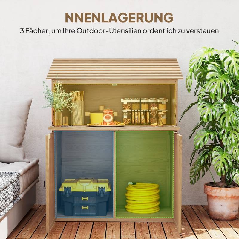 Armoire de Jardin Bois avec Table Pliante Rangement Outils Extérieur Toit Incliné 110x54x136cm - ComfortXL Outdoor Living - Image 4