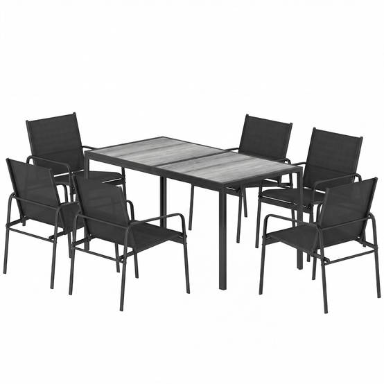 Salon de jardin acier et plastique noir 150 x 80 x 74 cm - PANGIVO - Image 2