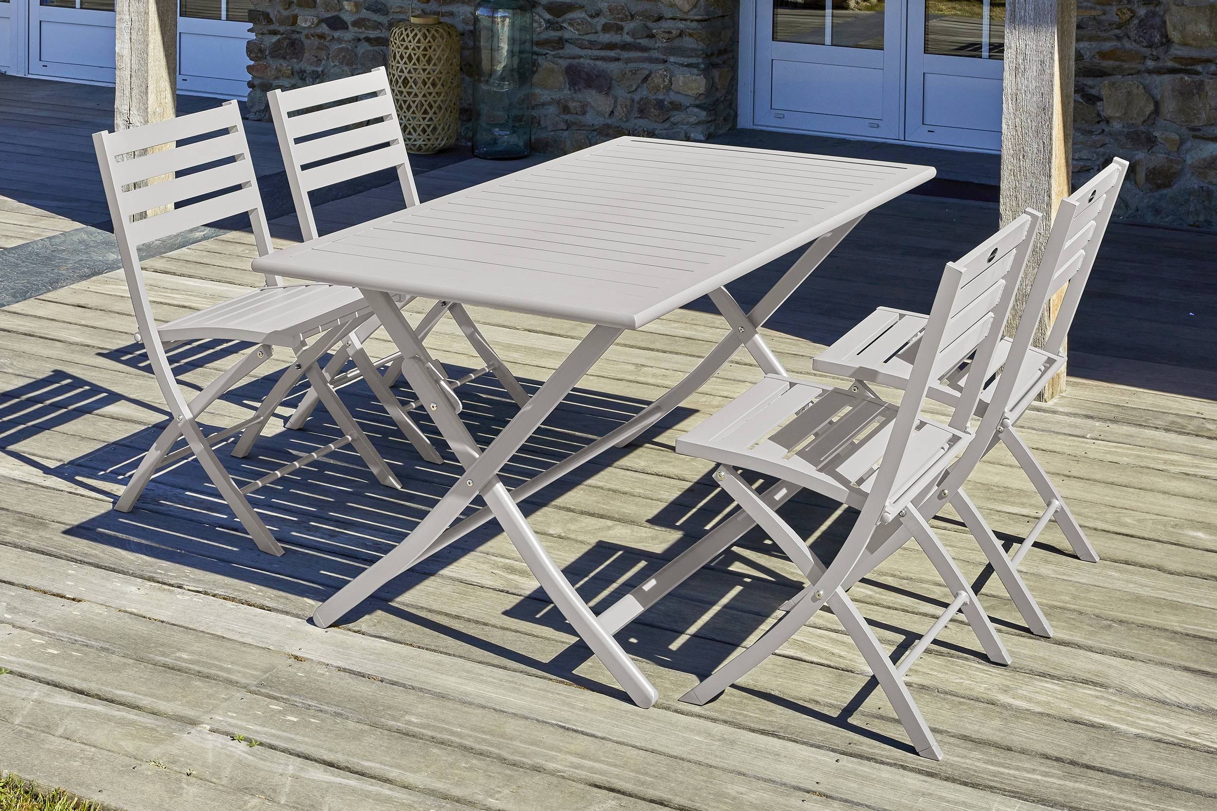 City Garden - Ensemble repas de jardin 4 places en aluminium - Gris clair - MARIUS - Image 1