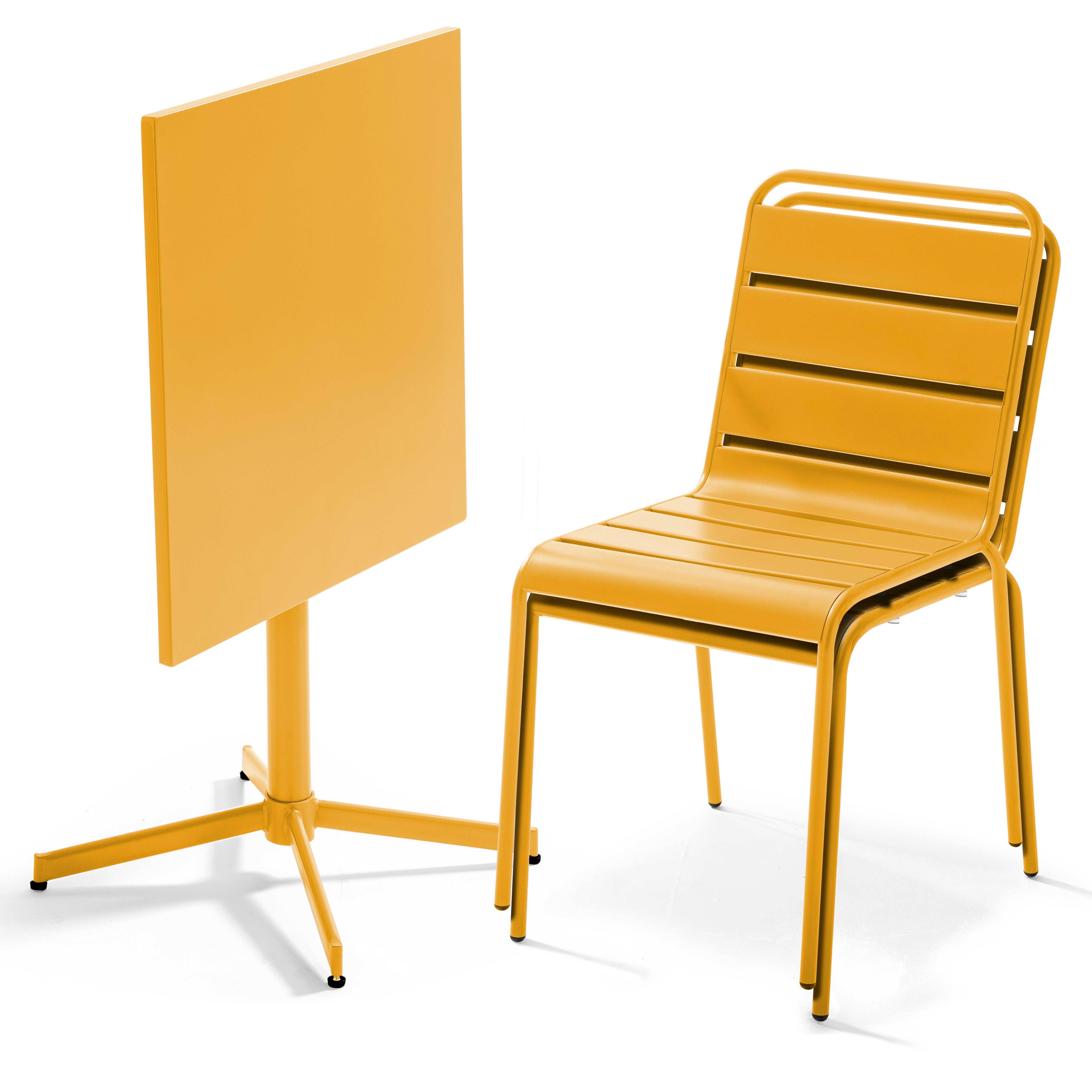 Oviala - Ensemble table de jardin carrée et 2 chaises métal jaune Palavas - Oviala - Image 2