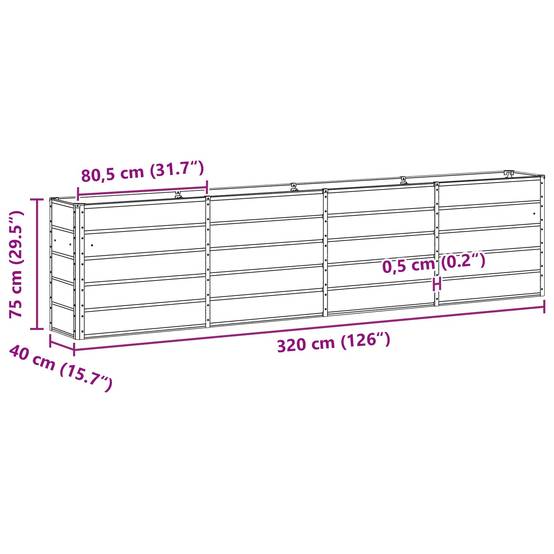 ComfortXL - Très grande jardinière haute 320 cm acier pour brise-vue paysager 320x40x75 cm Gris clair - ComfortXL Outdoor Living - Image 7