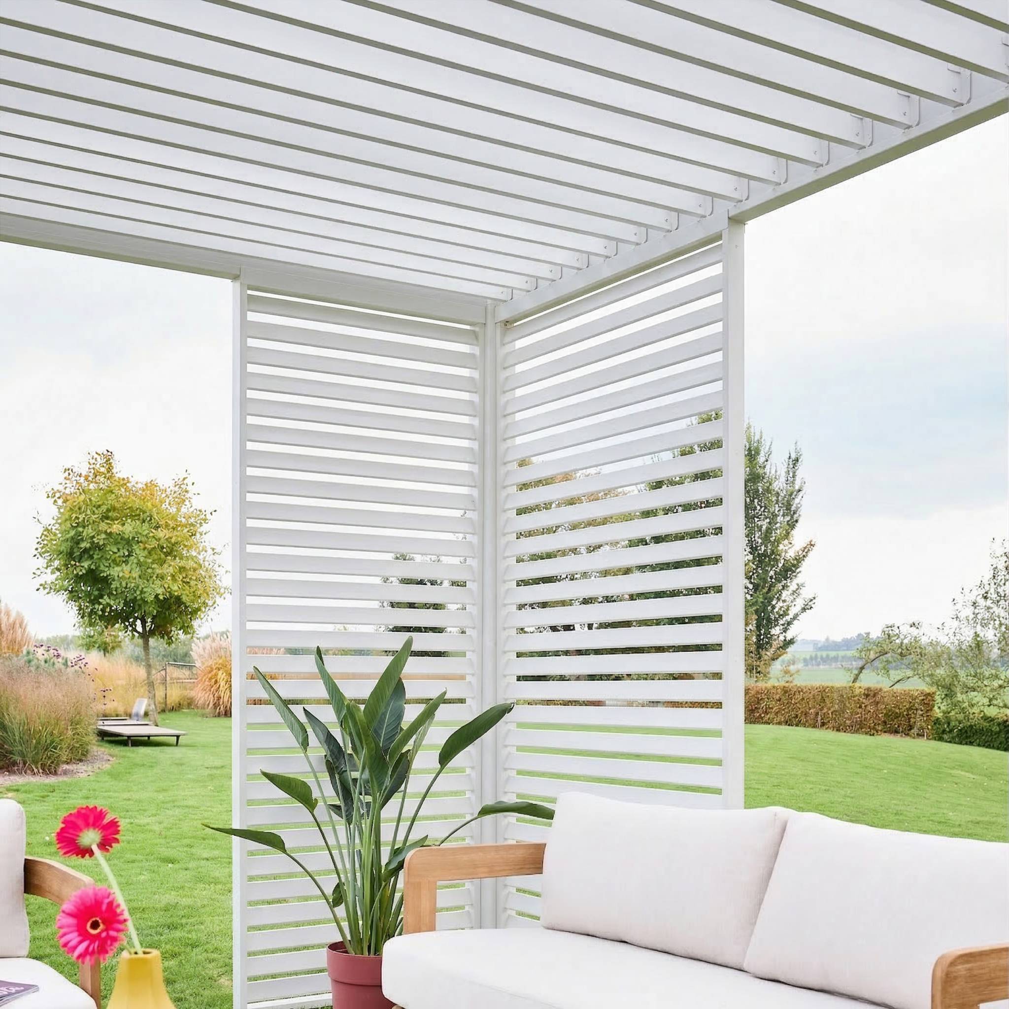 Pergola bioclimatique aluminium 4x3m blanc + 1 persienne 100cm + 1 persienne 130cm Triomphe | sweeek - Image 3