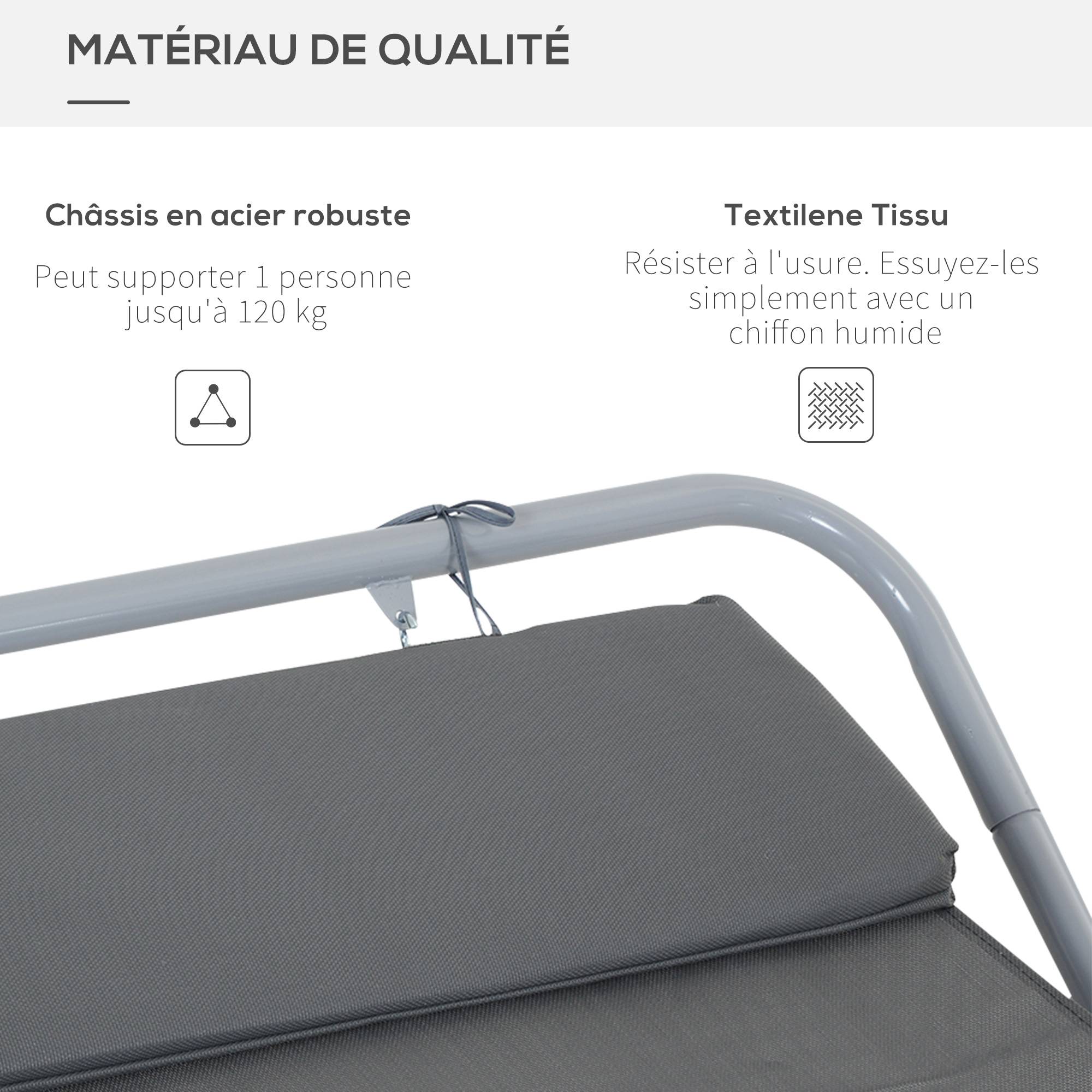 Homcom - Bain de soleil transat de jardin bascule hamac 212L x 130l x 60H cm gris - HOMCOM - Image 6