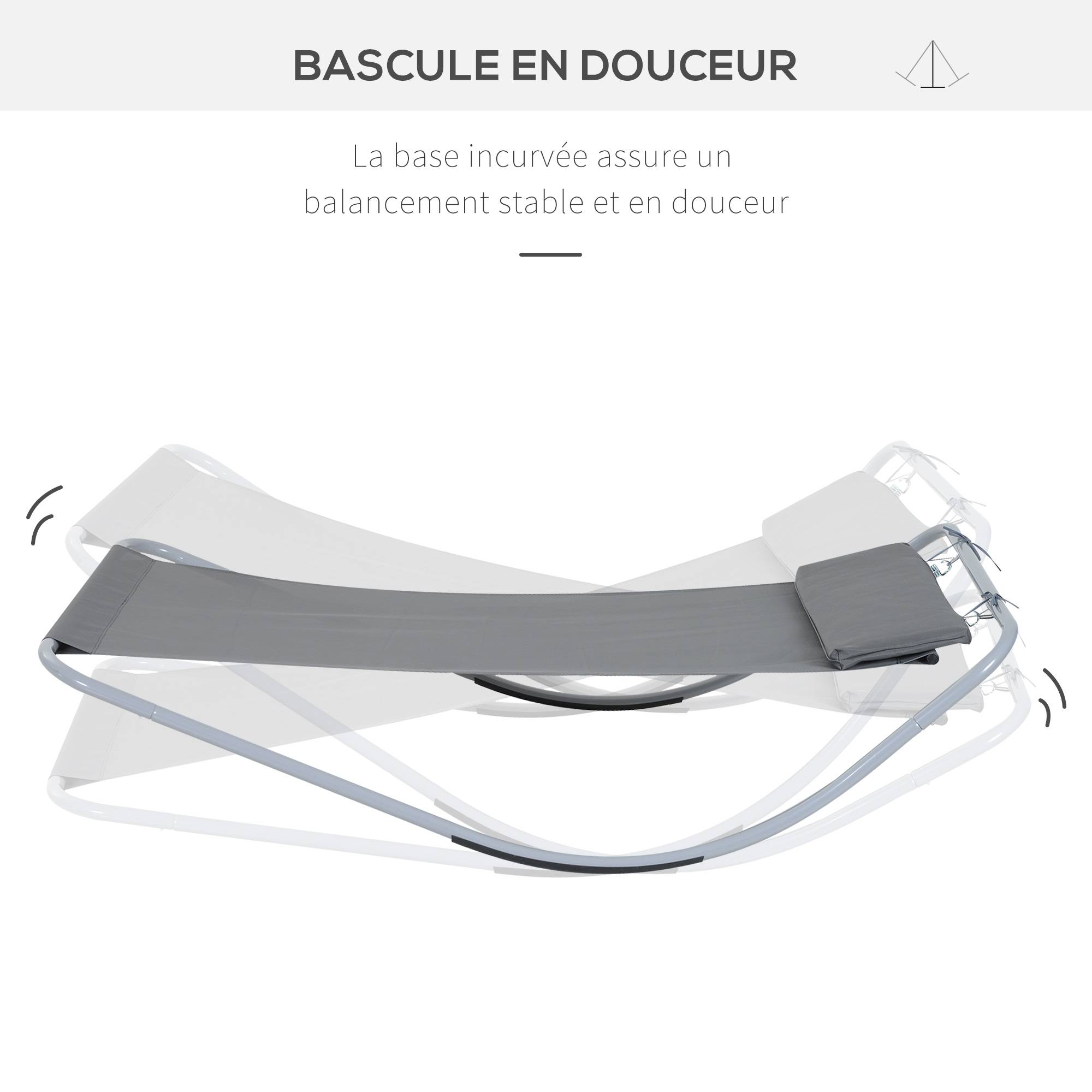 Homcom - Bain de soleil transat de jardin bascule hamac 212L x 130l x 60H cm gris - HOMCOM - Image 5