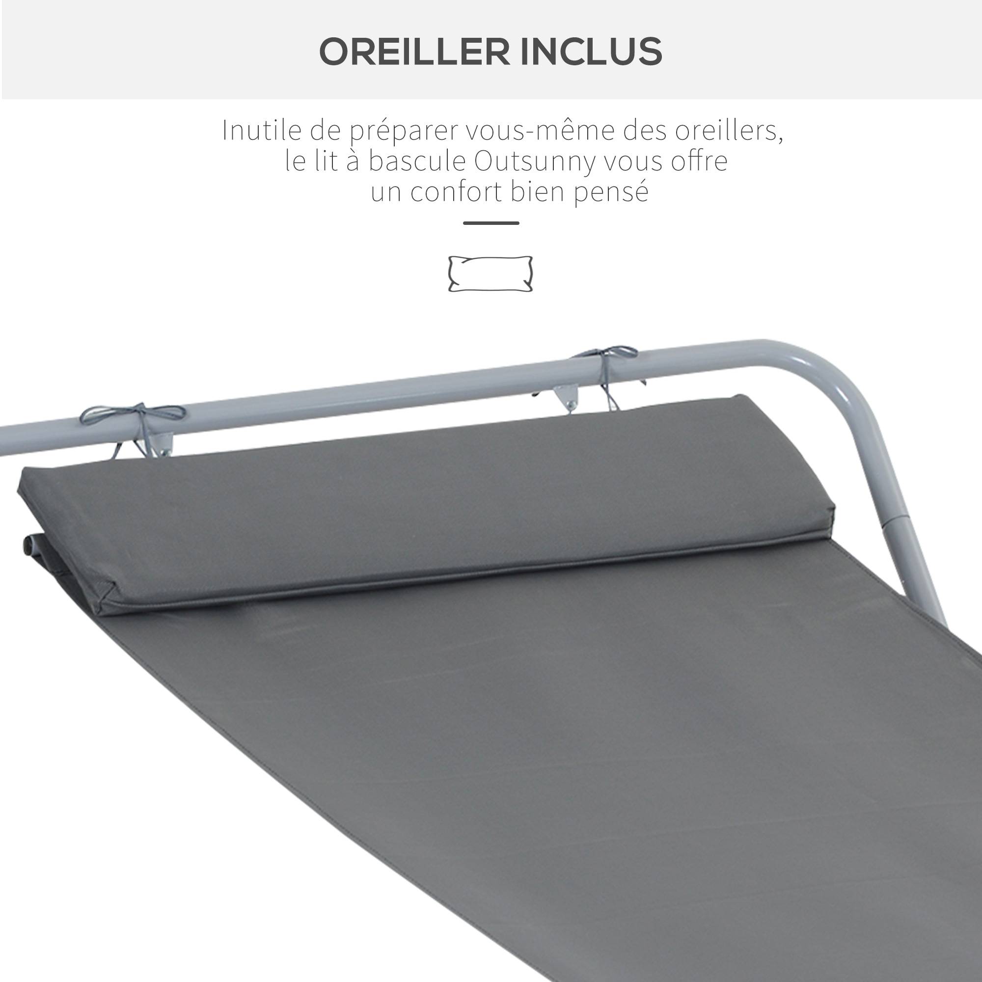 Homcom - Bain de soleil transat de jardin bascule hamac 212L x 130l x 60H cm gris - HOMCOM - Image 4