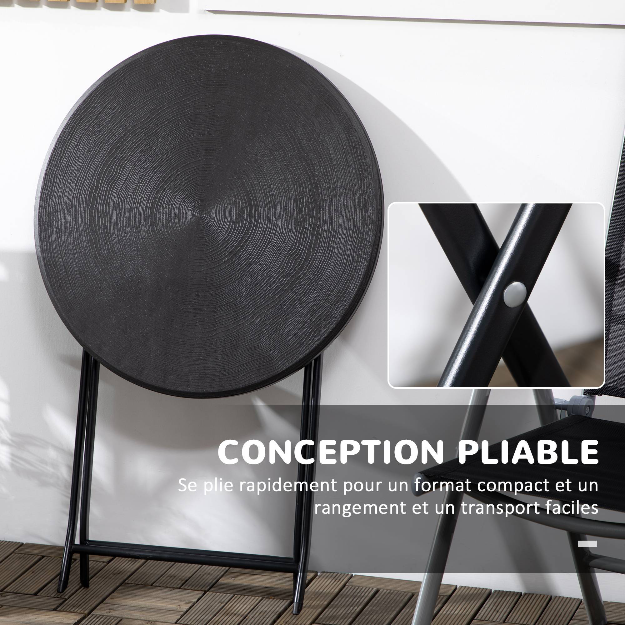 Outsunny - Table basse extérieure pour 2 personnes - ronde - plateau en HDPE et structure en acier - Ø 60 x 73H cm - gris foncé - Outsunny - Image 7