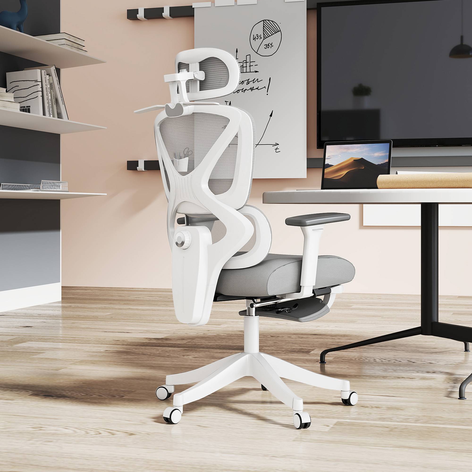 Sans Marque - Fauteuil de bureau fauteuil de bureau, hauteur réglable, dossier inclinable, appui-tête rotatif, 71x70x129cm, noir - Image 3