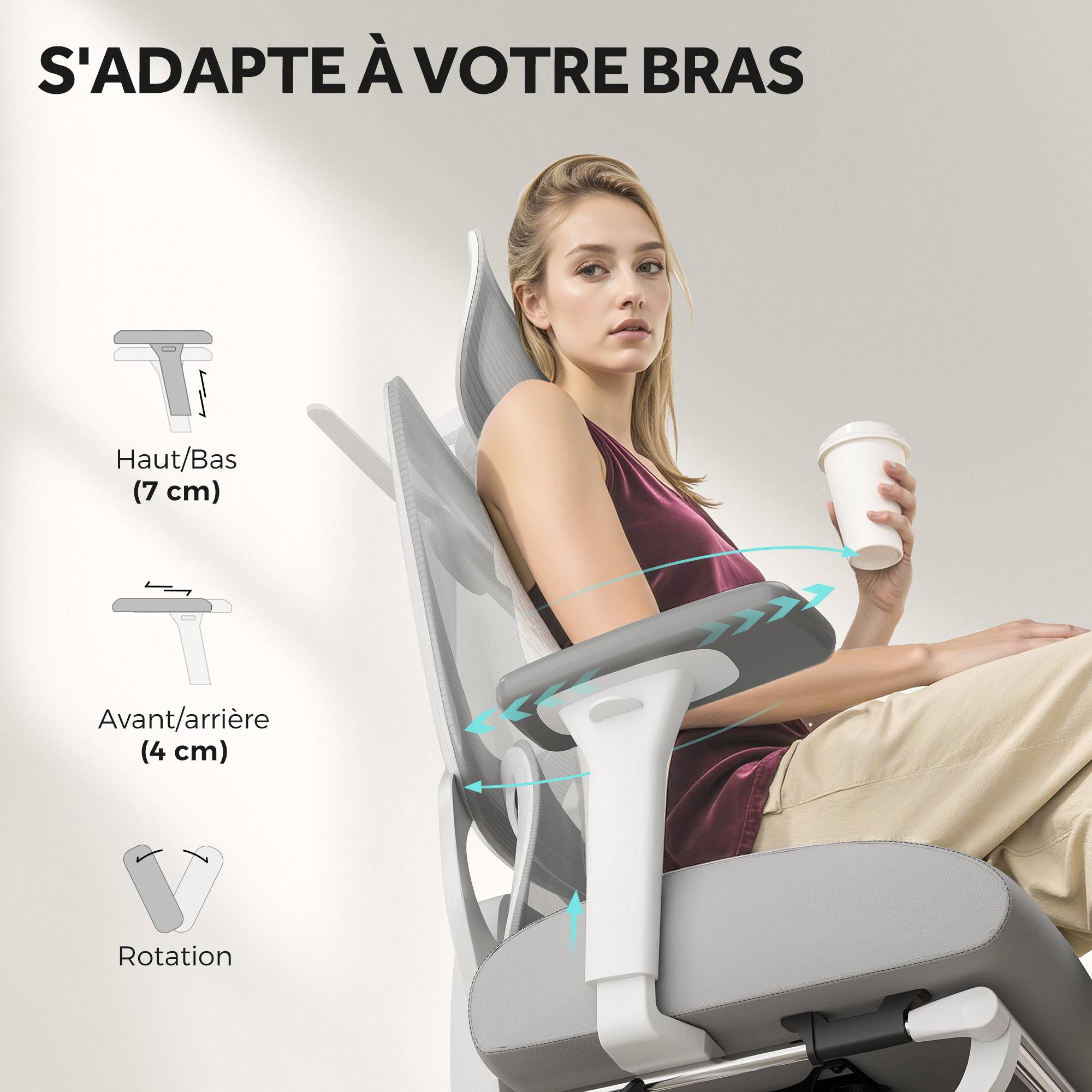 Sans Marque - Fauteuil de bureau fauteuil de bureau, hauteur réglable, dossier inclinable, appui-tête rotatif, 71x70x129cm, noir - Image 9
