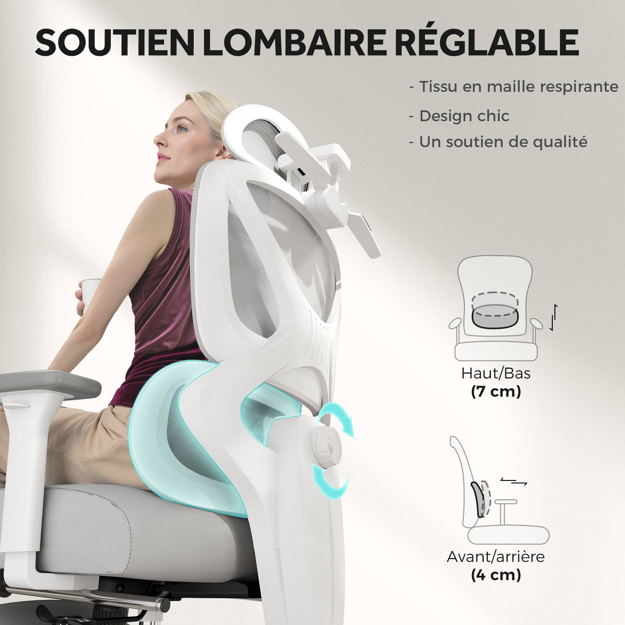 Sans Marque - Fauteuil de bureau fauteuil de bureau, hauteur réglable, dossier inclinable, appui-tête rotatif, 71x70x129cm, noir - Image 7