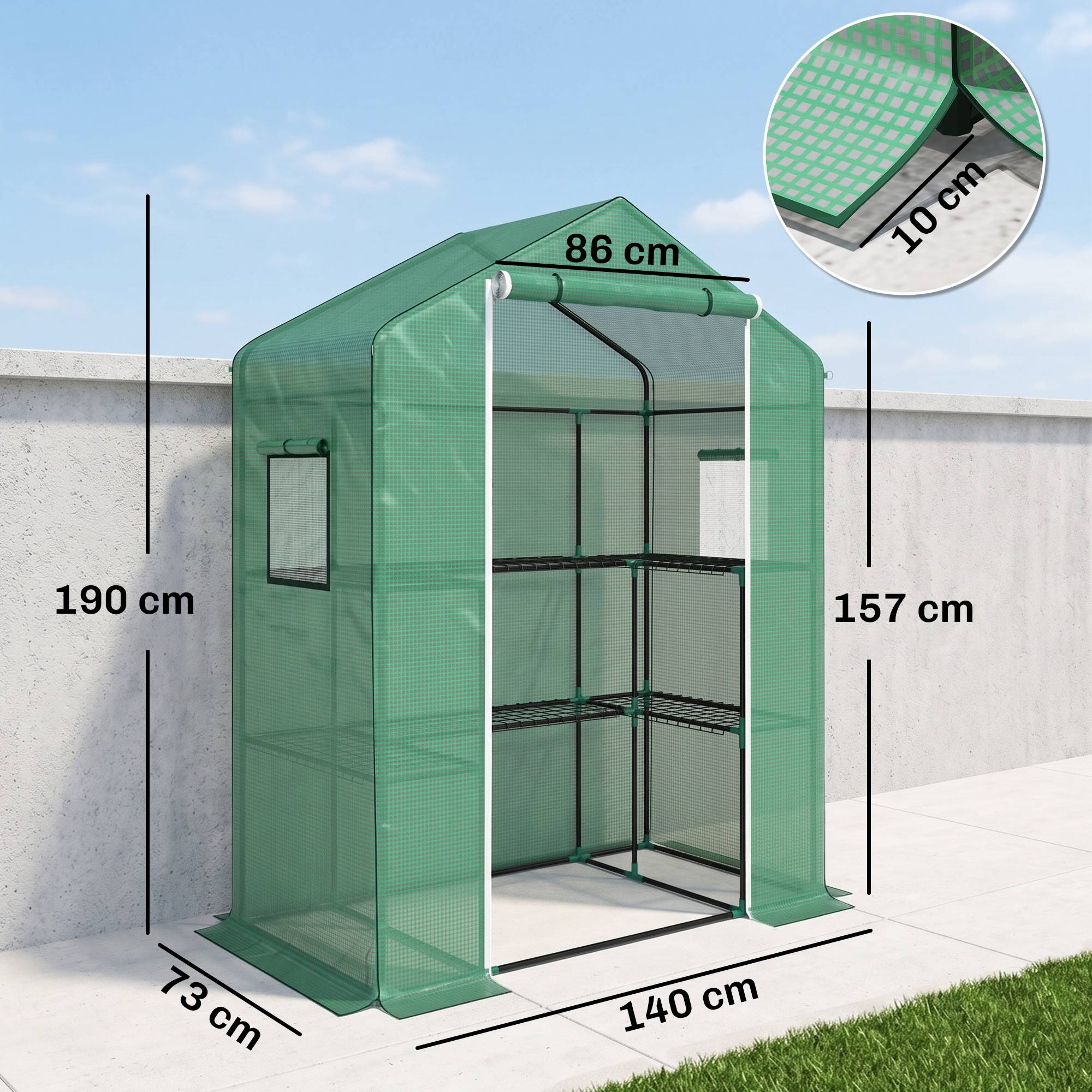 Sans Marque - Serre jardin 1 porte 2 fenêtres 2 étagères U légumes plantes fleurs PE 140x73x190 cm - Image 5