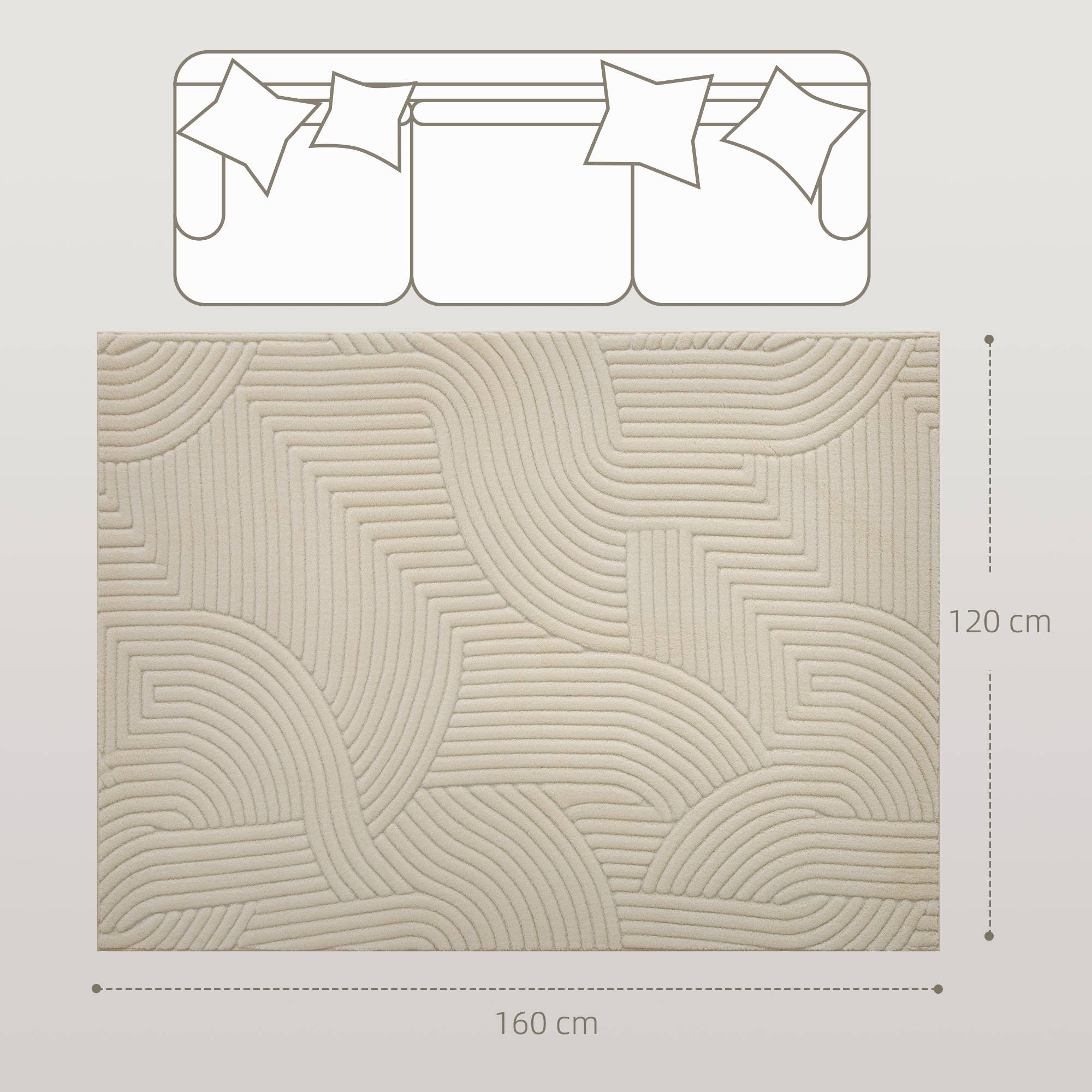Sans Marque - Tapis salon 160x120 cm poils courts style moderne envers antidérapant tissé machine crème - Image 5