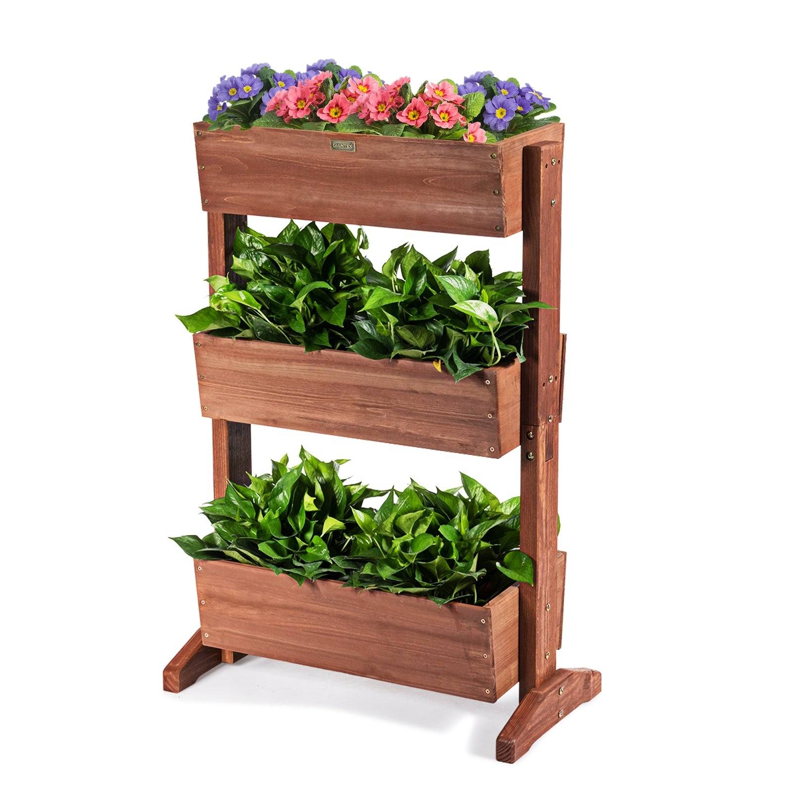 Helloshop26 - Étagères à plantes en bois à 3 niveau amovibles hauteur et inclinaison ajustable multifonctions intérieur/extérieur 105 cm brun - Image 1
