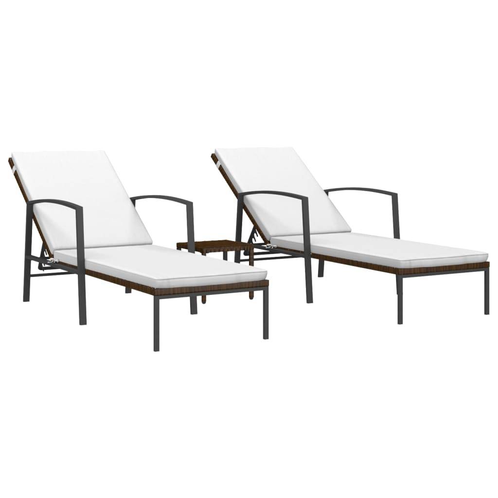 Helloshop26 - Lot de 2 transats chaise longue bain de soleil lit de jardin terrasse meuble d'extérieur avec table résine tressée marron - Image 1