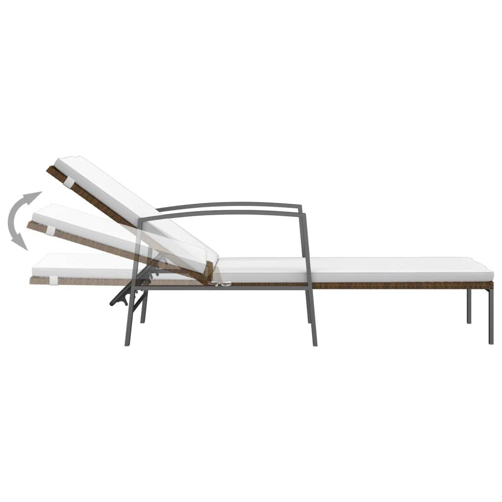 Helloshop26 - Lot de 2 transats chaise longue bain de soleil lit de jardin terrasse meuble d'extérieur avec table résine tressée marron - Image 6
