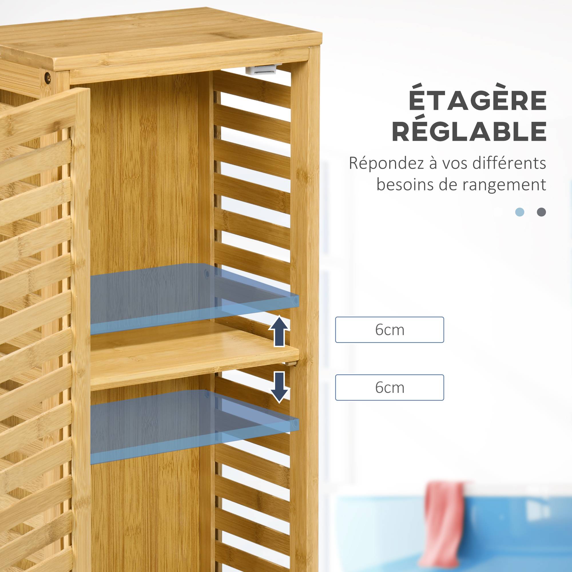 Sans Marque - Armoire de salle de bain en bambou 1 étagère réglable design naturel 30 x 19,9 x 70 cm naturel - Image 7