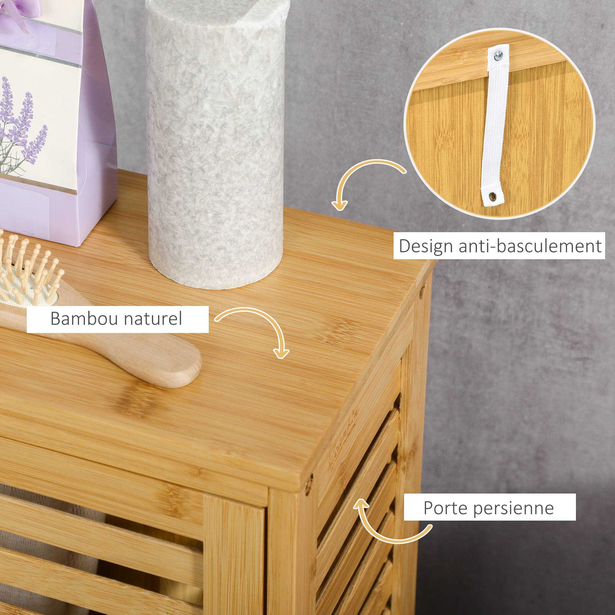 Sans Marque - Armoire de salle de bain en bambou 1 étagère réglable design naturel 30 x 19,9 x 70 cm naturel - Image 8
