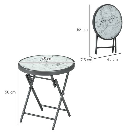 Sans Marque - Table basse pliante appoint effet marbre verre trempé métal ronde Ø45x50 cm blanc - Image 5