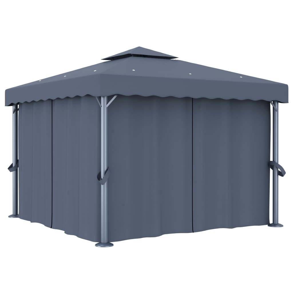 Tonnelle Carrée Aluminium Double Toit avec Rideaux et Moustiquaires Anthracite 3x3 m – ComfortXL Outdoor Living - Image 1