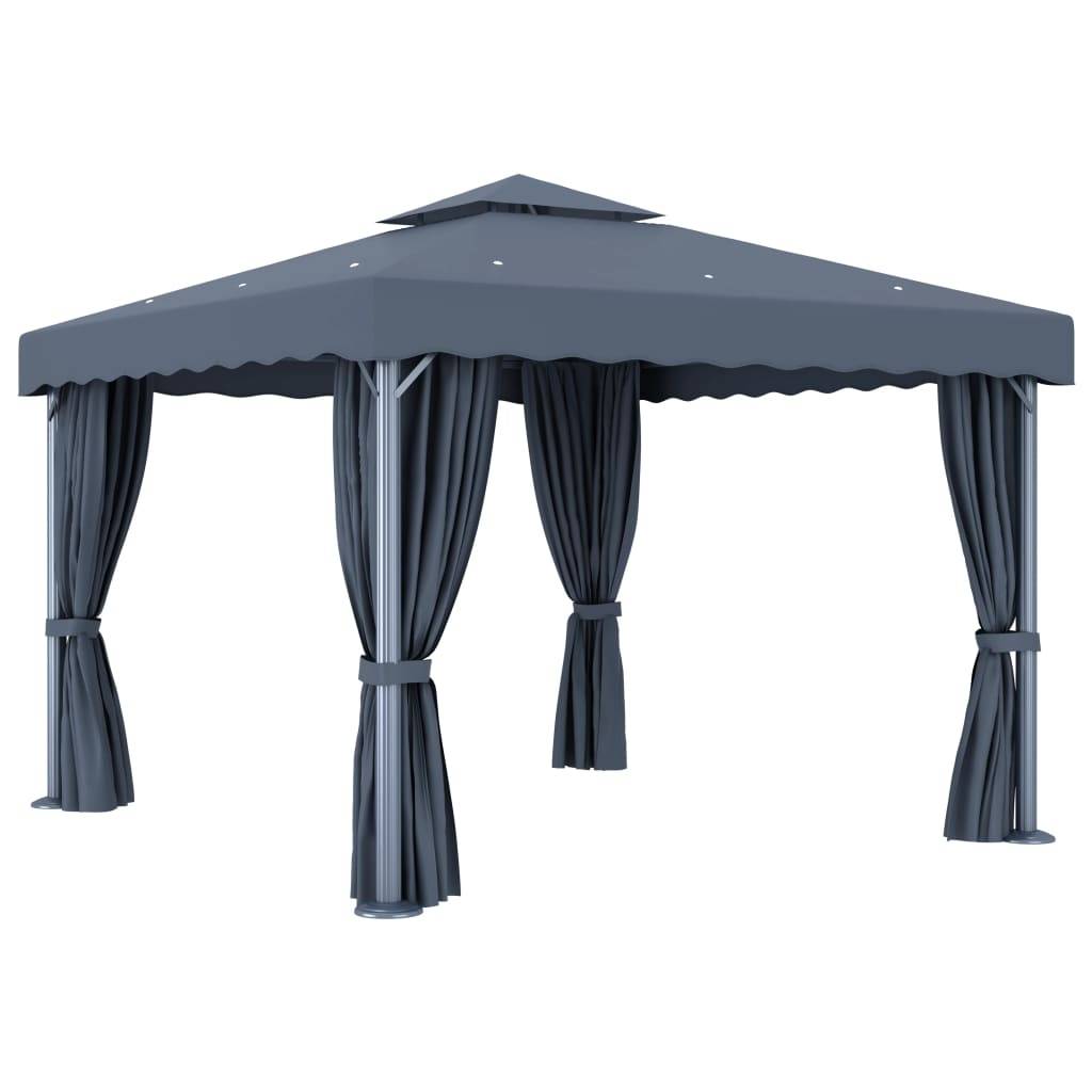 Tonnelle Carrée Aluminium Double Toit avec Rideaux et Moustiquaires Anthracite 3x3 m – ComfortXL Outdoor Living - Image 4