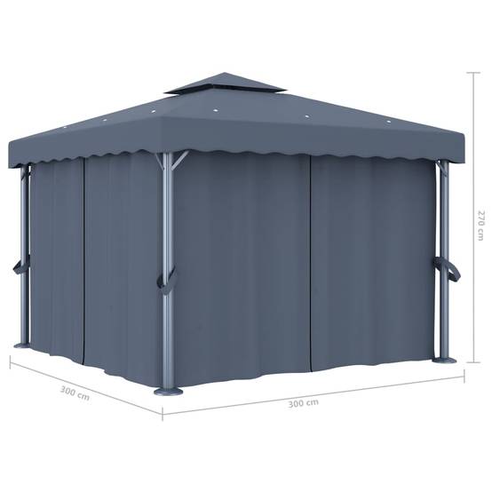 Tonnelle Carrée Aluminium Double Toit avec Rideaux et Moustiquaires Anthracite 3x3 m – ComfortXL Outdoor Living - Image 6