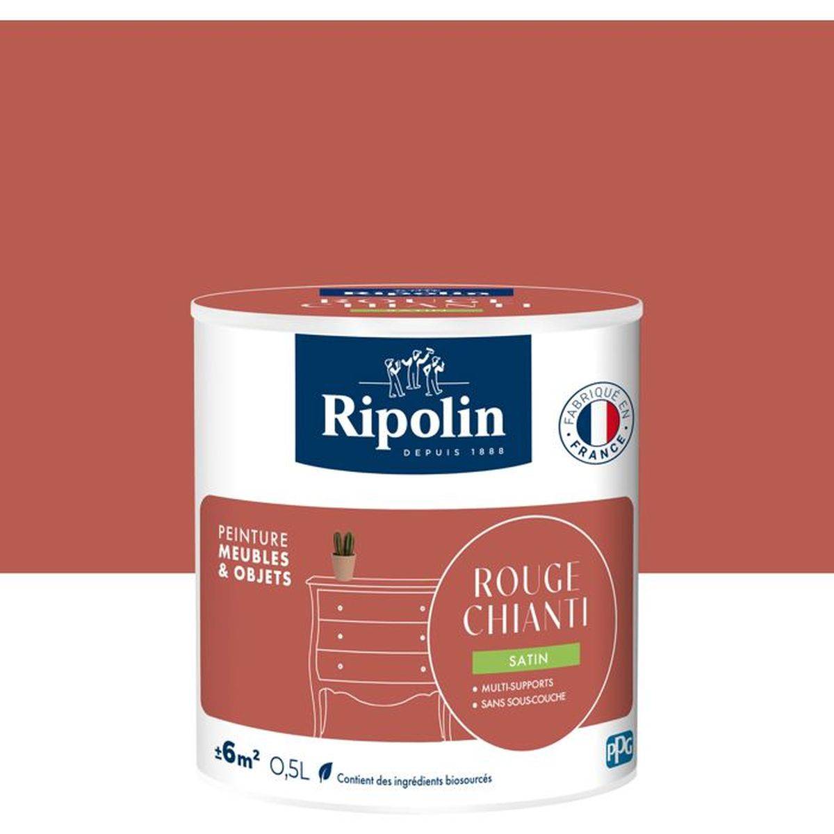 Ripolin - Peinture acrylique meubles et objets rouge Chianti satin sans sous-couche 0,5 L - RIPOLIN - Image 2