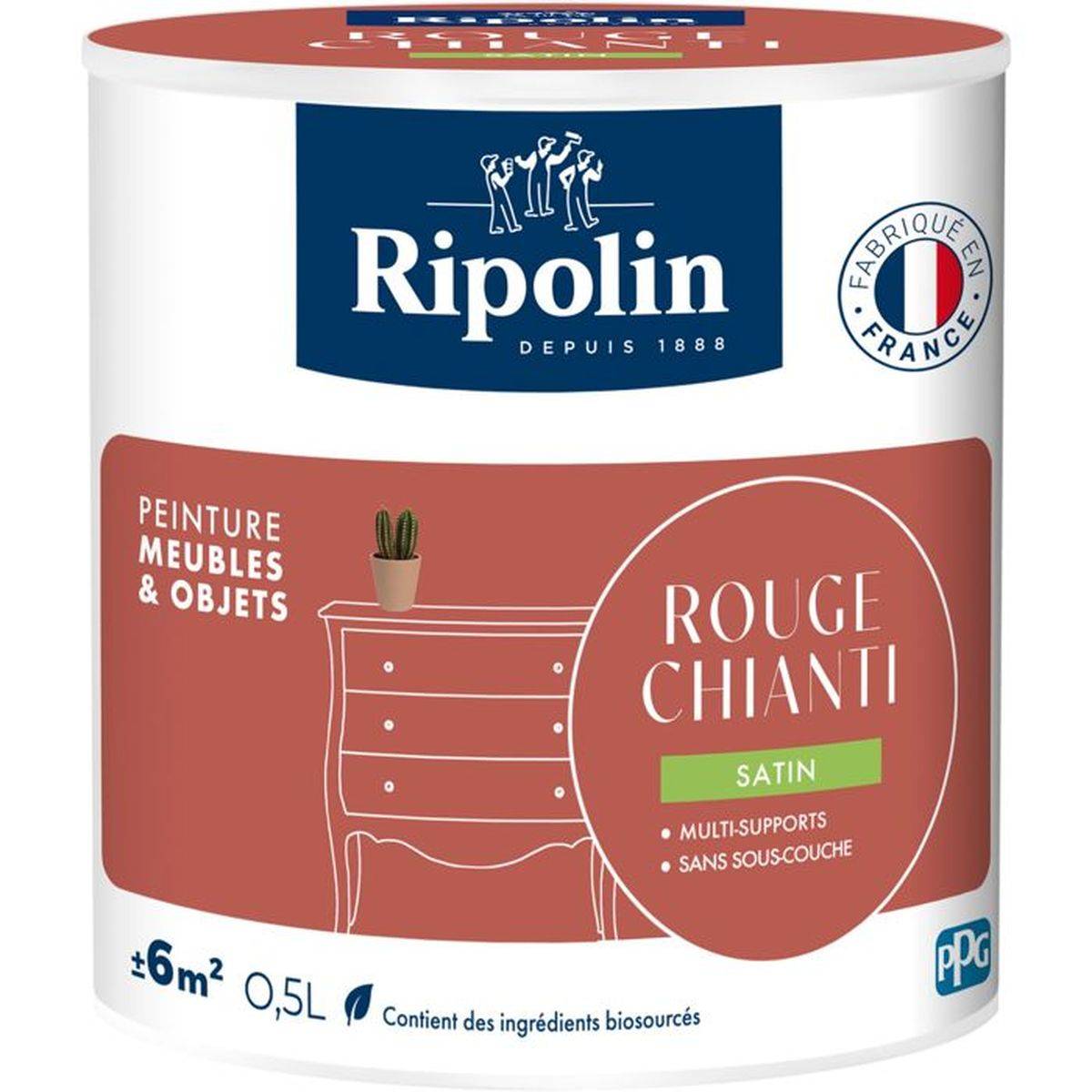Ripolin - Peinture acrylique meubles et objets rouge Chianti satin sans sous-couche 0,5 L - RIPOLIN - Image 1