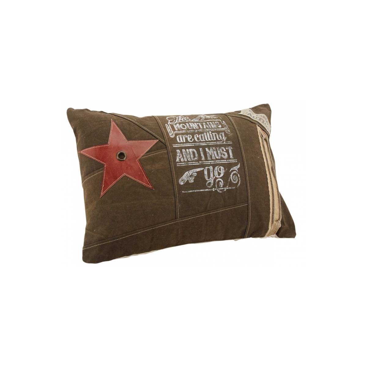 Aubry Gaspard - Coussin en coton kaki et cuir Etoile - Image 1