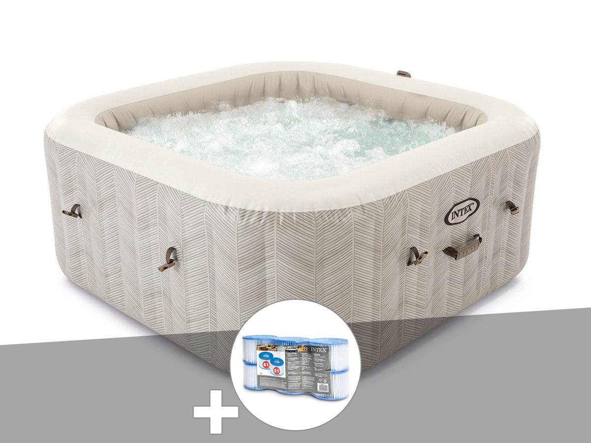 Kit spa gonflable Intex PureSpa Chevron carré Bulles 4 places + 6 filtres