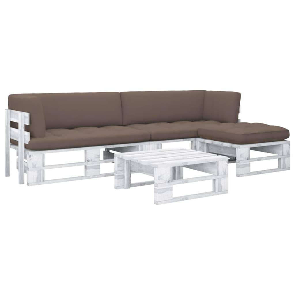 Vidaxl - Salon de jardin palette 4 pcs et coussins Pin imprégné de blanc vidaXL 3066789 - Image 1