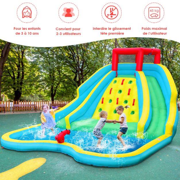 Helloshop26 - Toboggan aquatique gonflable 5 en 1 avec pataugeoire aire de jeux gonflable en oxford avec mur d'escalade charge 150 kg pour 3-10 ans - Image 4