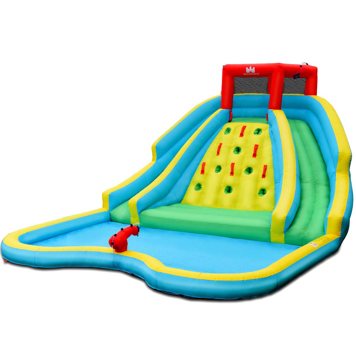 Helloshop26 - Toboggan aquatique gonflable 5 en 1 avec pataugeoire aire de jeux gonflable en oxford avec mur d'escalade charge 150 kg pour 3-10 ans - Image 1
