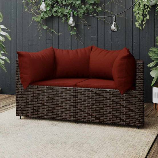 Paire Fauteuils Angle Brun Rotin PE Cannelle Rouge Coussins Épais Jardin Brun – ComfortXL Outdoor Living - Image 1