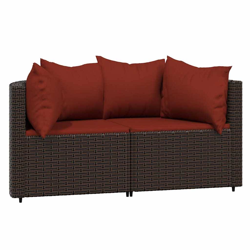 Paire Fauteuils Angle Brun Rotin PE Cannelle Rouge Coussins Épais Jardin Brun – ComfortXL Outdoor Living - Image 2