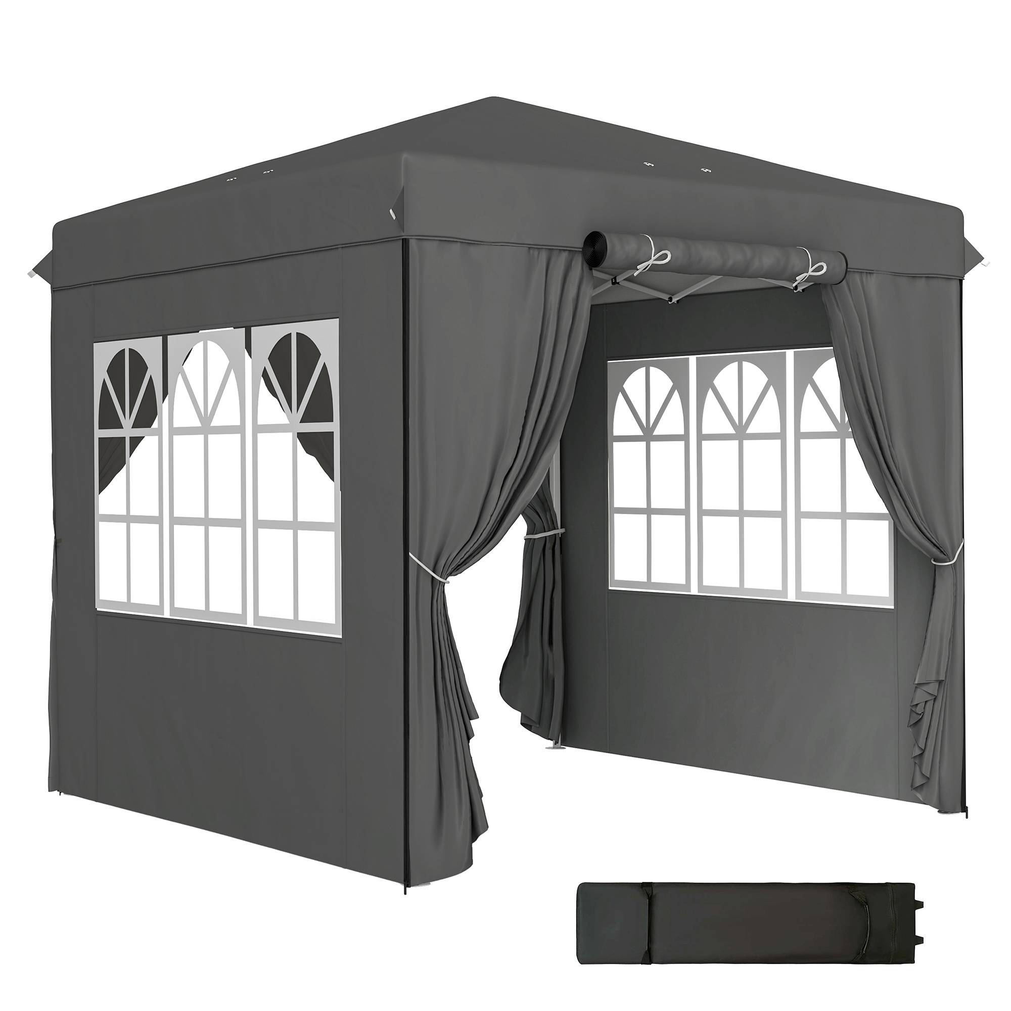 Tonnelle pliante pop-up en métal pour jardin et terrasse protection UV 250x250 cm gris foncé - ComfortXL Outdoor Living - Image 1