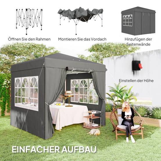 Tonnelle pliante pop-up en métal pour jardin et terrasse protection UV 250x250 cm gris foncé - ComfortXL Outdoor Living - Image 6