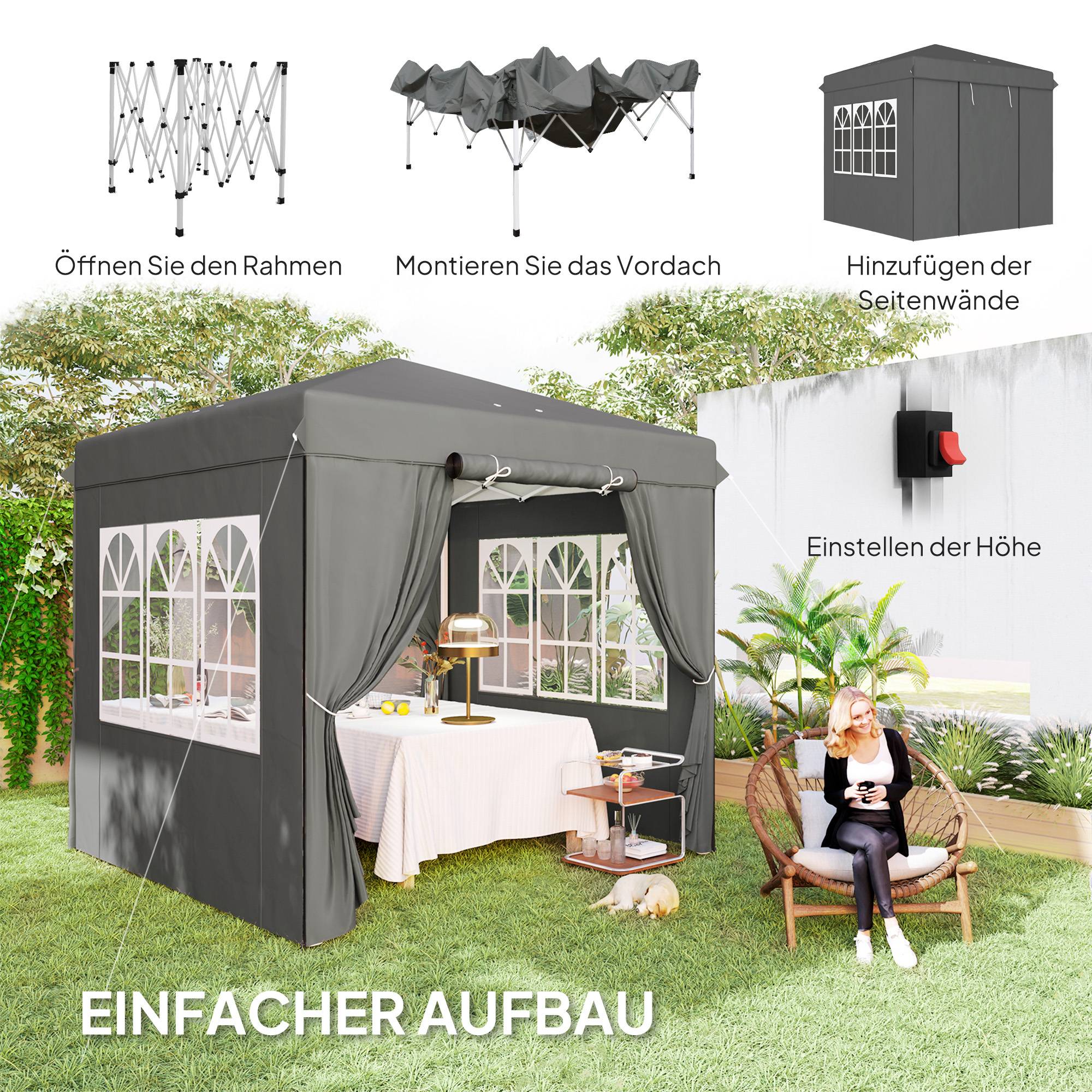 Tonnelle pliante pop-up en métal pour jardin et terrasse protection UV 250x250 cm gris foncé - ComfortXL Outdoor Living - Image 6