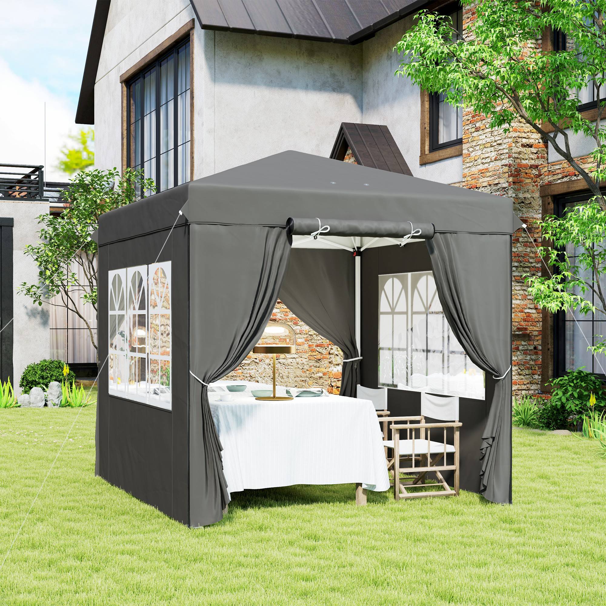 Tonnelle pliante pop-up en métal pour jardin et terrasse protection UV 250x250 cm gris foncé - ComfortXL Outdoor Living - Image 4