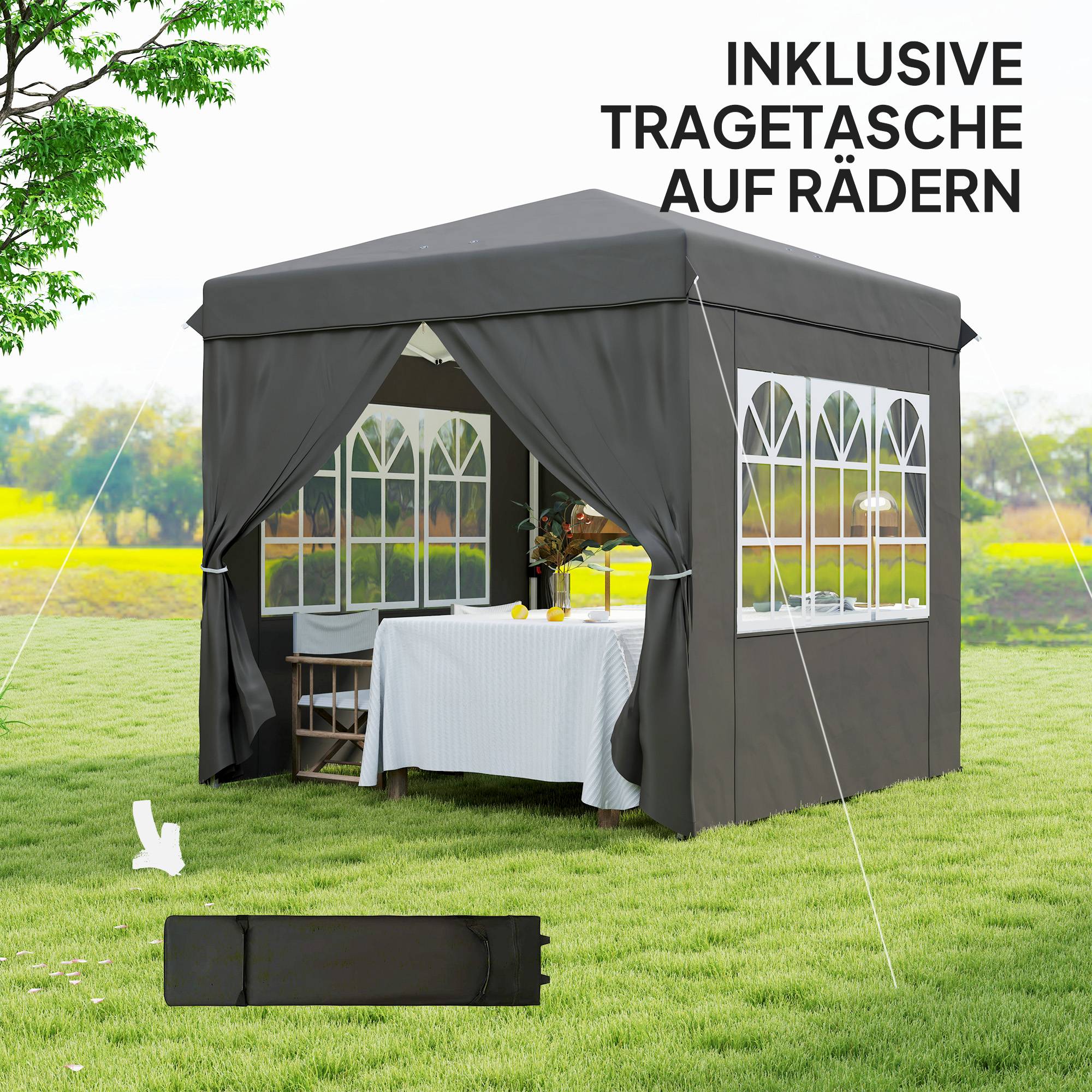 Tonnelle pliante pop-up en métal pour jardin et terrasse protection UV 250x250 cm gris foncé - ComfortXL Outdoor Living - Image 9