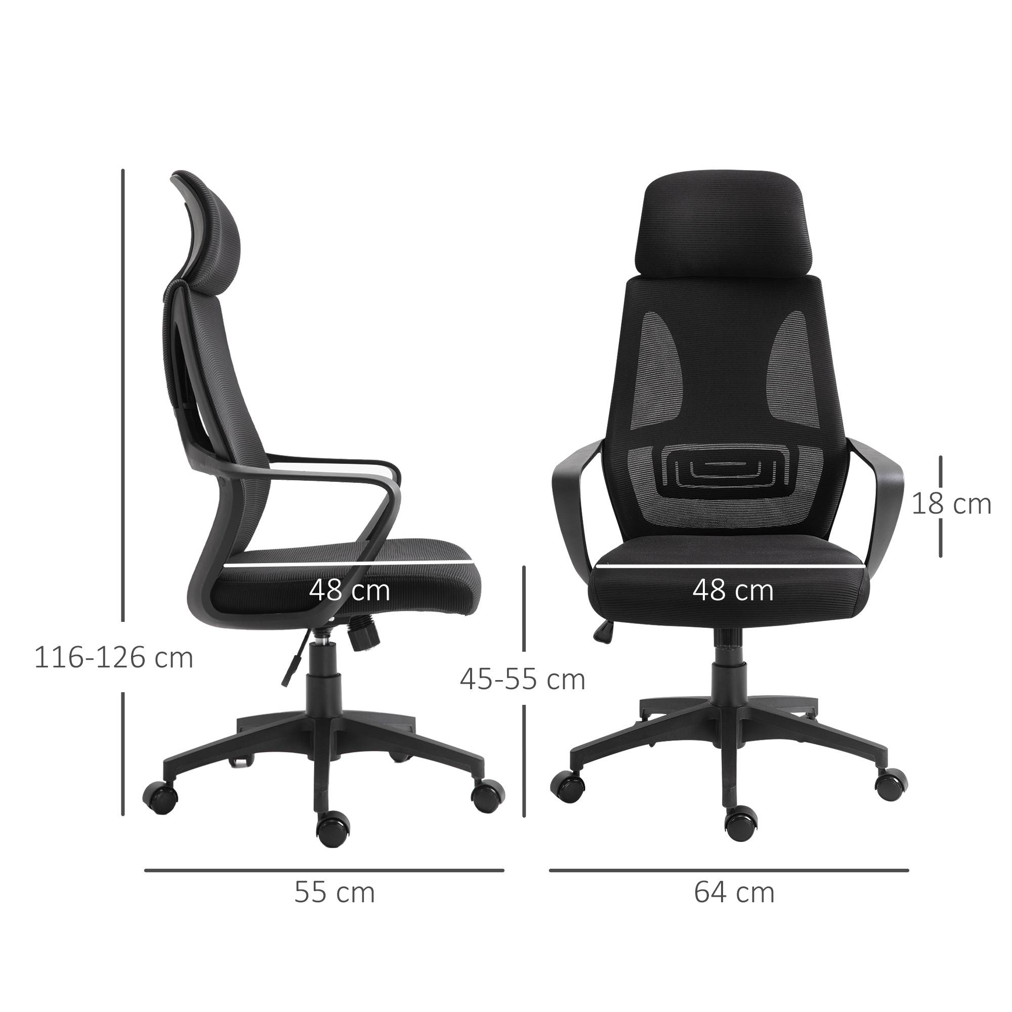 Sans Marque - Chaise bureau ergonomique, fauteuil de bureau en maille, appui-tête, hauteur réglable, 64 x 55 x 116-126 cm, noir - Image 5