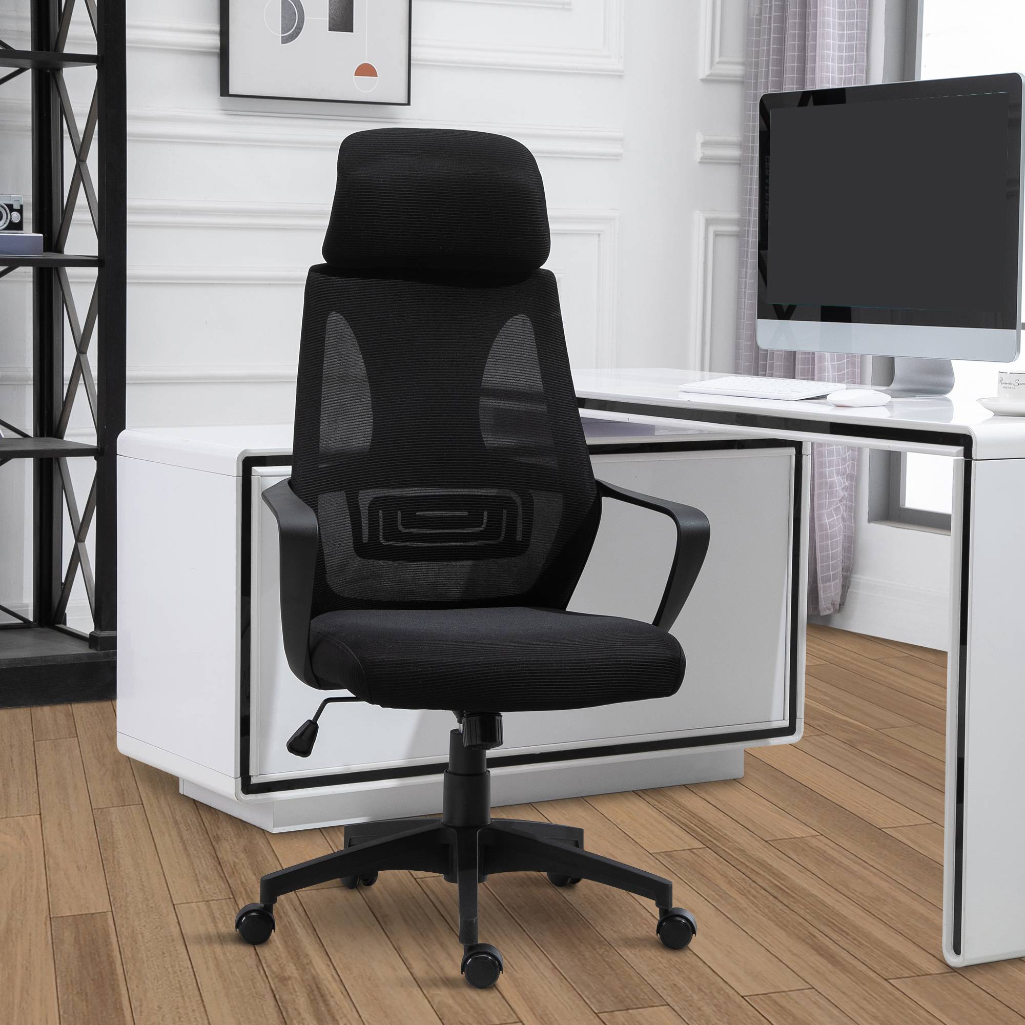 Sans Marque - Chaise bureau ergonomique, fauteuil de bureau en maille, appui-tête, hauteur réglable, 64 x 55 x 116-126 cm, noir - Image 4