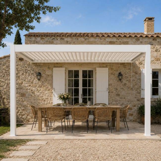 Pergola Bioclimatique Aluminium Adossée Blanc 4x3 Manuelle S ORIAL France - Image 5