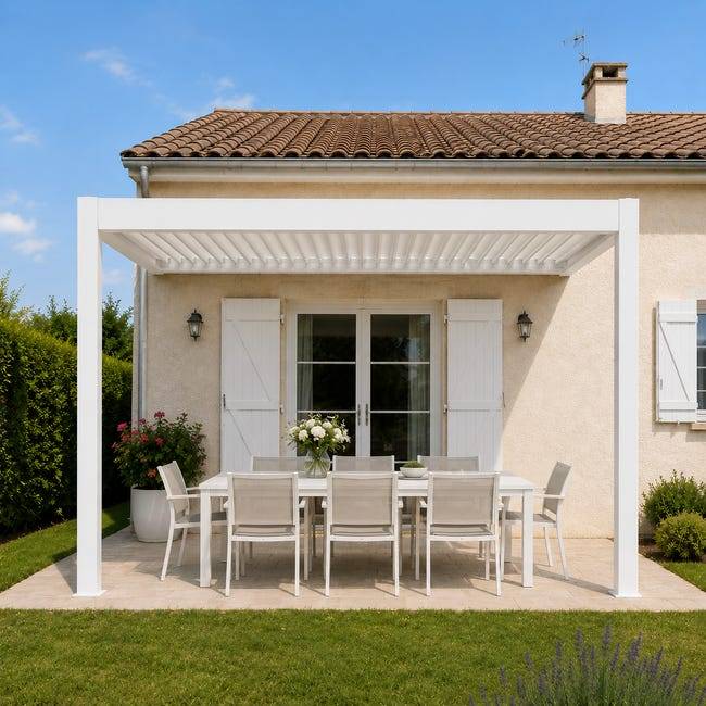 Pergola Bioclimatique Aluminium Adossée Blanc 4x3 Manuelle S ORIAL France - Image 6