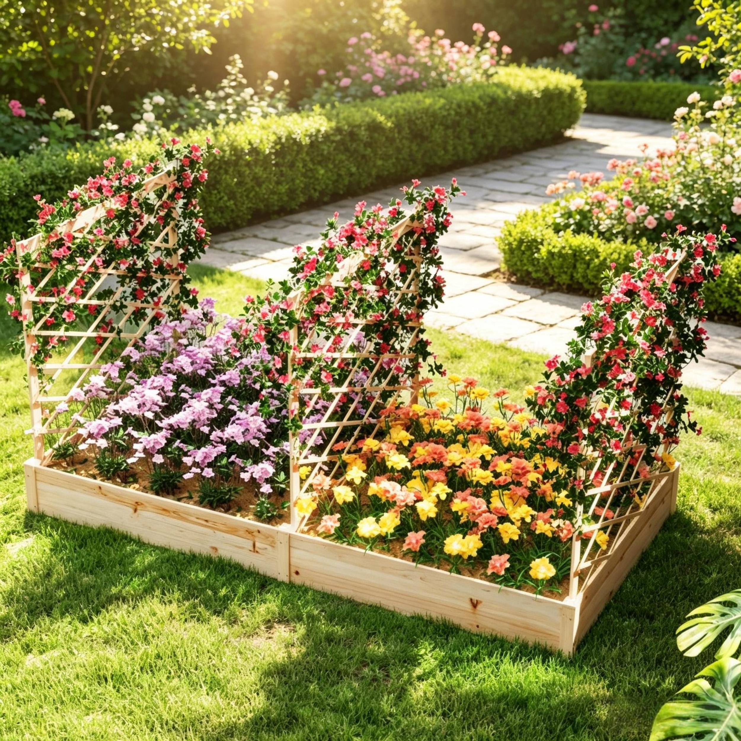 ComfortXL - Carré potager surélevé bois 222 x 114 x 109 cm avec 3 treillis modulables pour jardin terrasse et balcon - Image 1